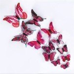 3D double butterflies with magnet, house or event decorations, set of 12 pieces, rose red color, A13